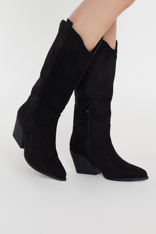 Luannie Black Suede Pointed-Toe Knee-High Boots, 42% OFF