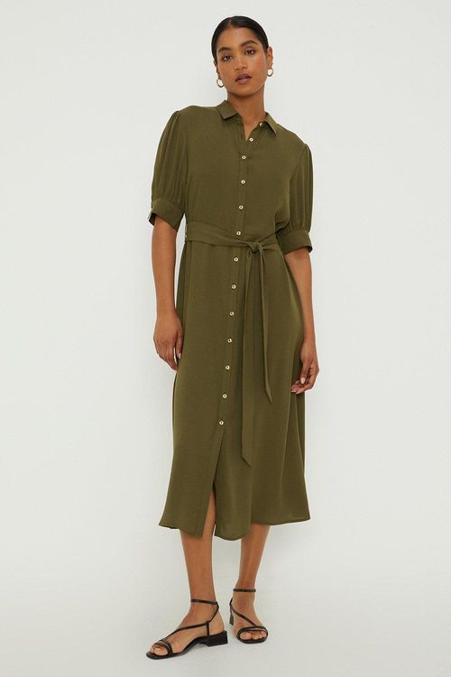 Womens Khaki Belted Midi...