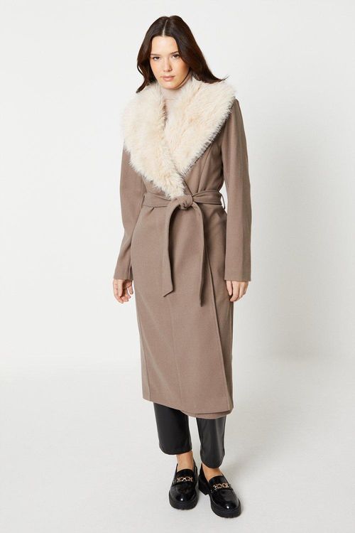 Womens Faux Fur Trim Longline...