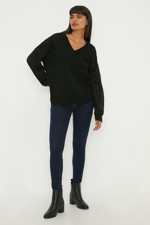 Womens V Neck Stitch Sleeve...