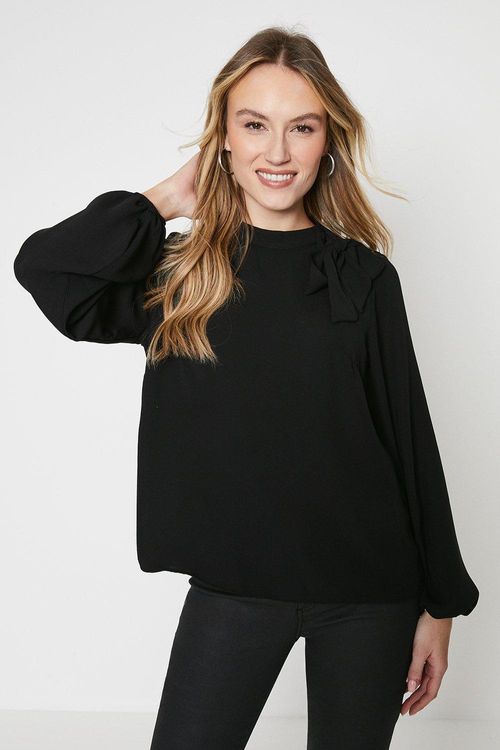 Womens Tie Neck Long Sleeve...