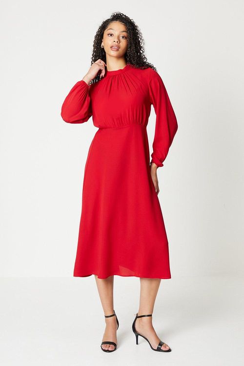 Womens Red High Neck Midi...