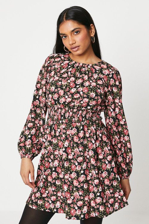 Womens Petite Floral Shirred...