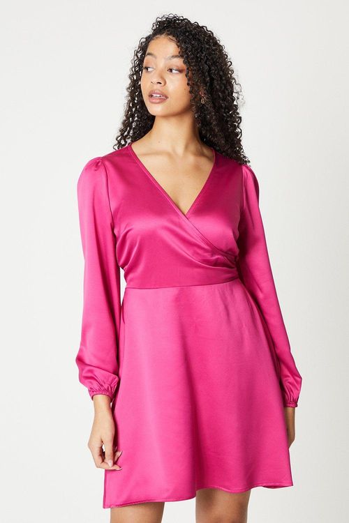 Womens Pink Satin Wrap Mini...