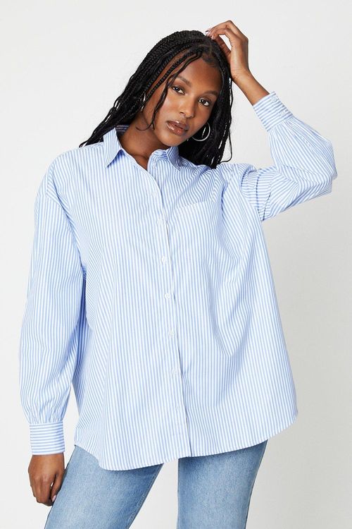 Womens Poplin Stripe Button...