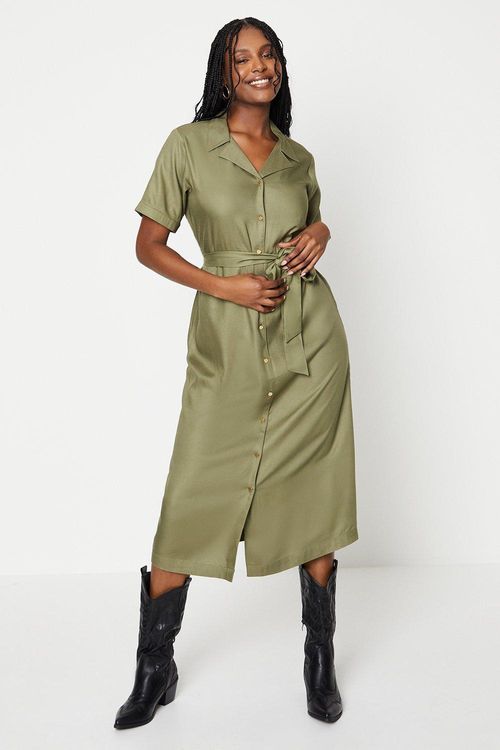 Womens Khaki Midi Shirt Dress