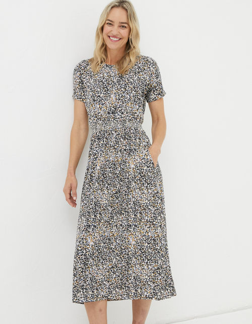 Navi Dappled Spot Jersey Dress