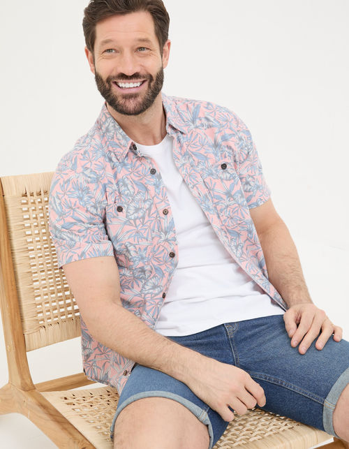 Mens Chambray Palm Print Shirt