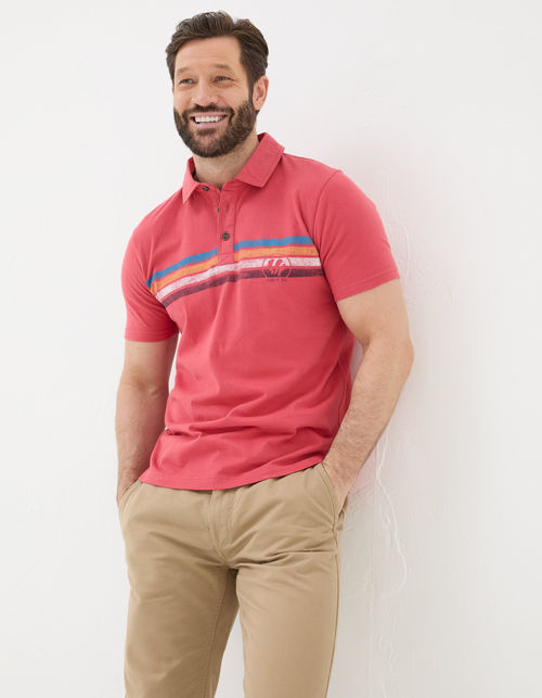 Mens Chest Stripe Printed Polo