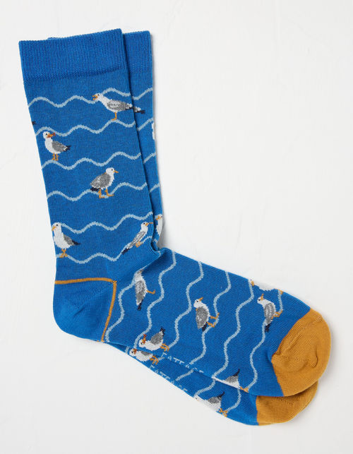 Mens 1 Pack Wavy Seagull Socks