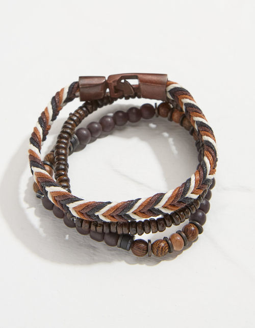 Mens Plait Bracelet Stack