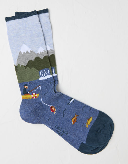 Mens 1 Pack Fish Scene Socks