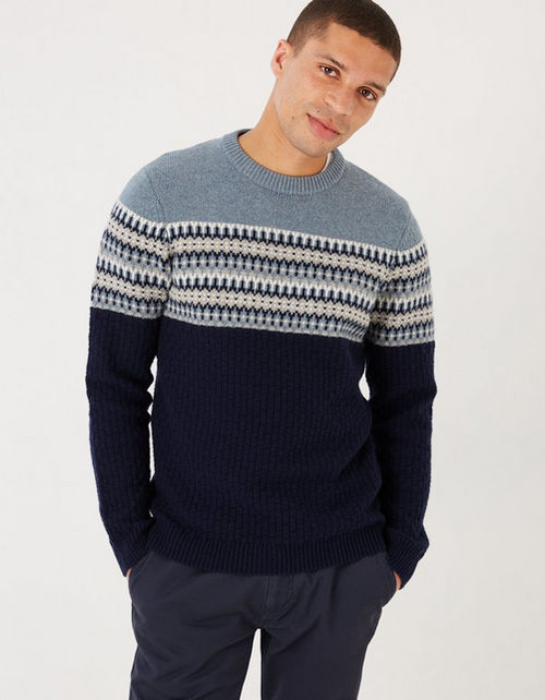 Mens Fair Isle Yoke Crew Neck...