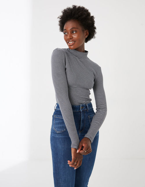 Selina Stripe High Neck Top