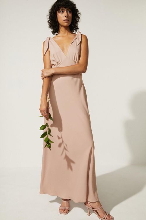 Tie Strap Bias Cut Maxi Dress