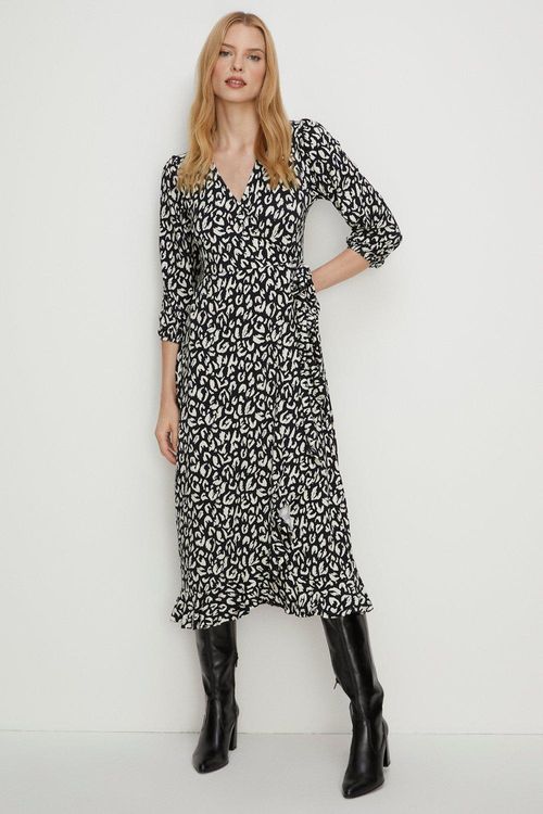 Jersey Animal Wrap Midi Dress