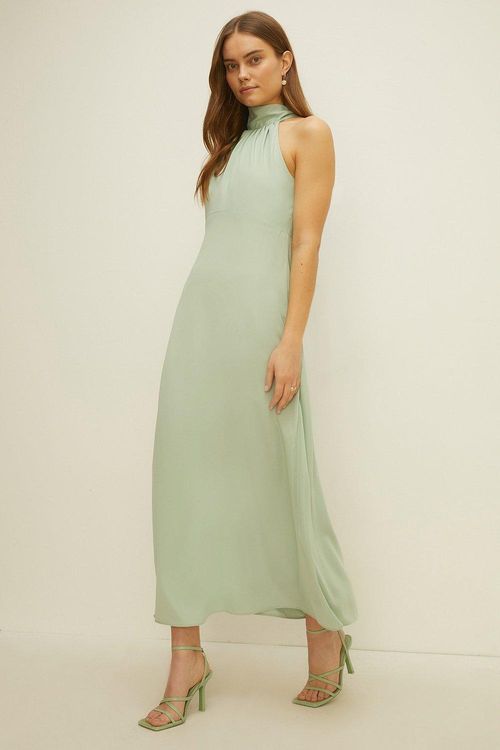 Petite Satin Halter Neck Midi...