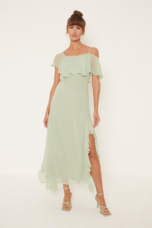 Asymmetric Strap Ruffle Midi...