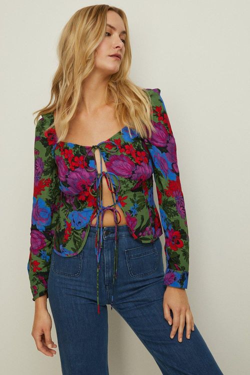 Floral Printed Tie Detail Top