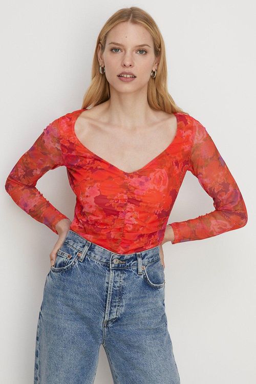 Floral Mesh Gauged Front Top