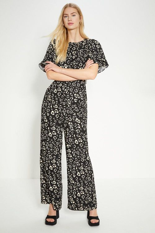 Printed Crepe Belted Jumpsuit