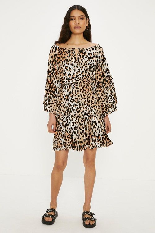 Animal Print Crinkle Bardot...