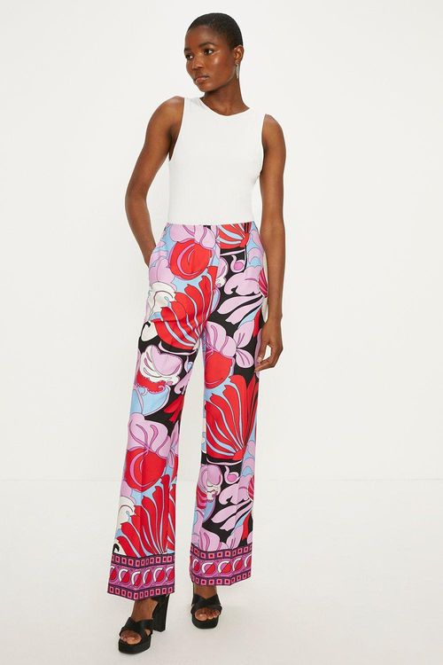 Printed Crepe Straight Leg...