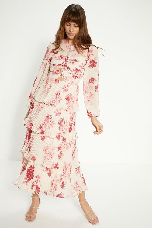 Ruched Pleated Tiered Floral...