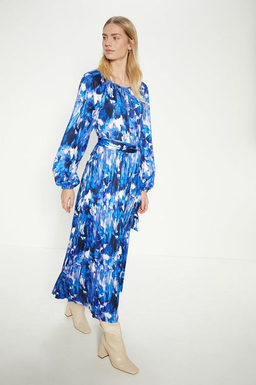 Abstract Batwing Pleated Midi...