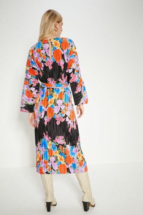 Floral Plisse Belted Midi...