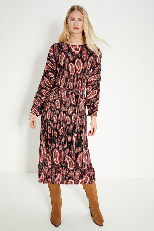 Paisley Plisse Belted Midi...