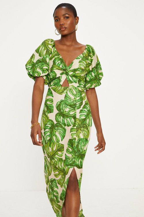 Linen Mix Palm Print Twist...