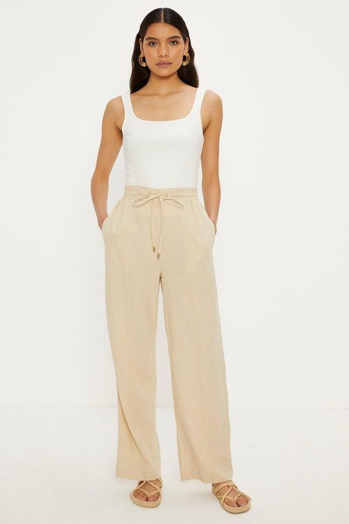 Linen Mix Tie Waist Joggerecru