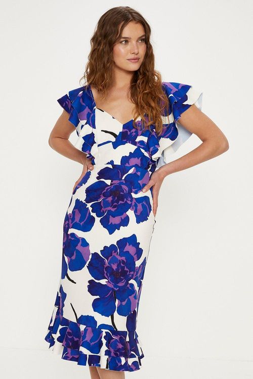 Ruffle Detail Floral Crepe...