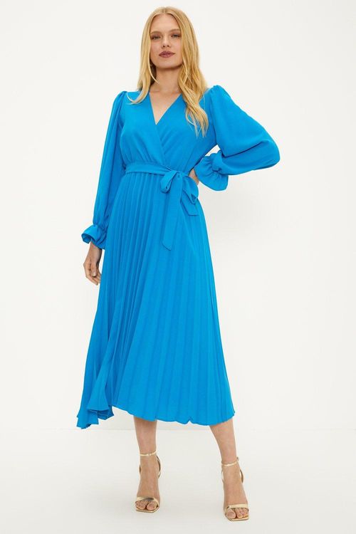 Belted Wrap Pleated Midi...