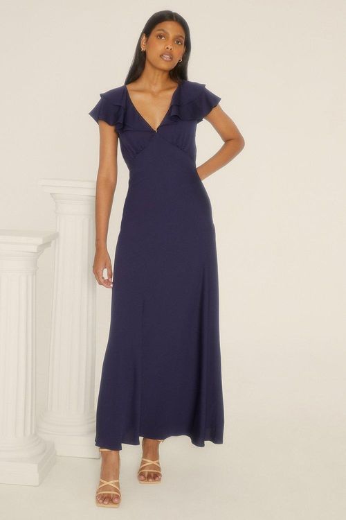 Petite Frill V Neck Satin...