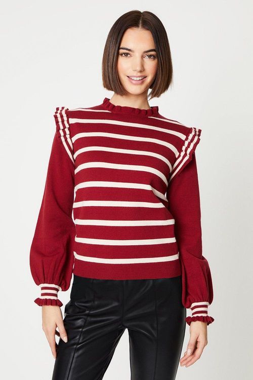 Frill Detail Striped Jumperburgund...