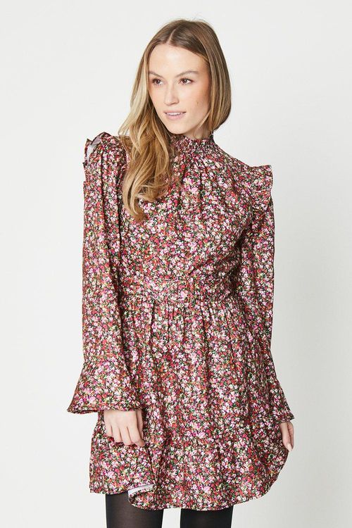 Ditsy Floral Ruffle Shir Neck...