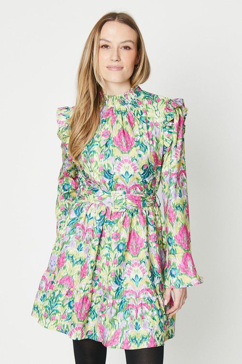 Bright Floral Ruffle Shirred...