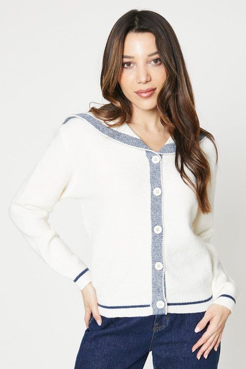 Sailor Collar Waffle Knit...