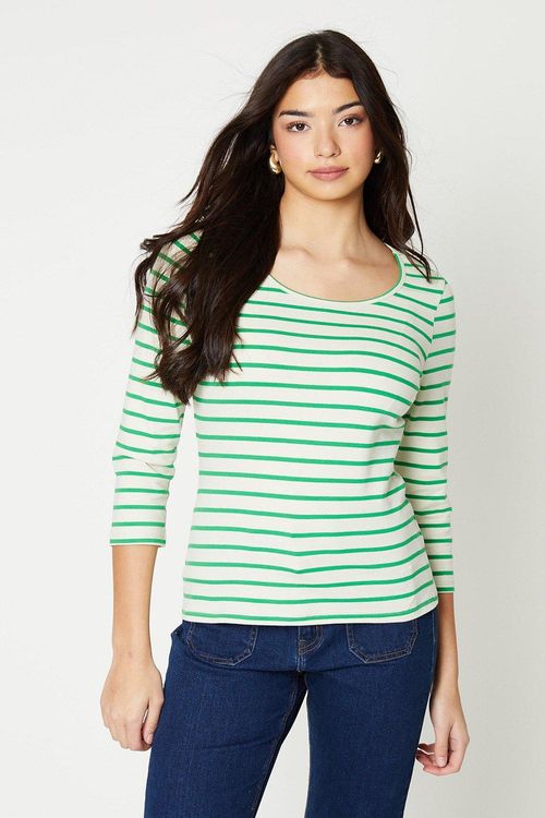 Striped Scoop Neck Topgreen