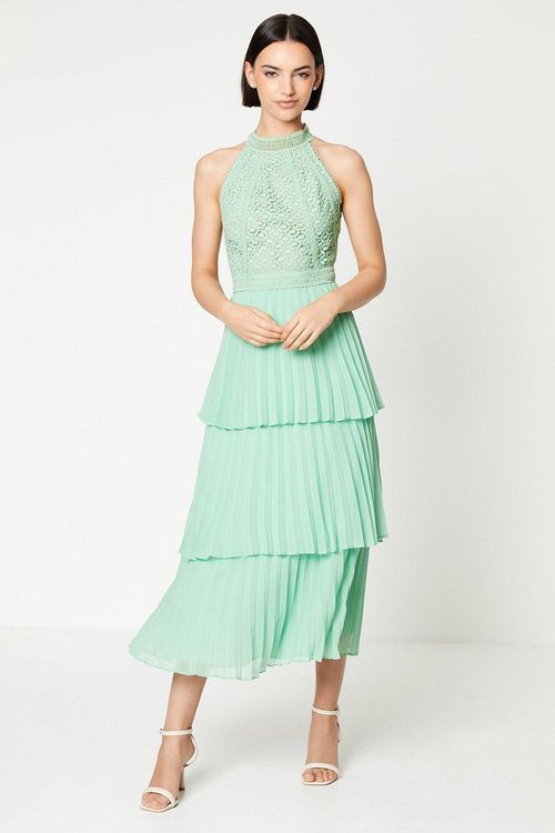 Lace Sleeveless Pleated...