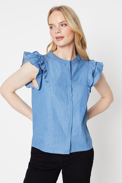 Chambray Ruffle Lace Trim Top