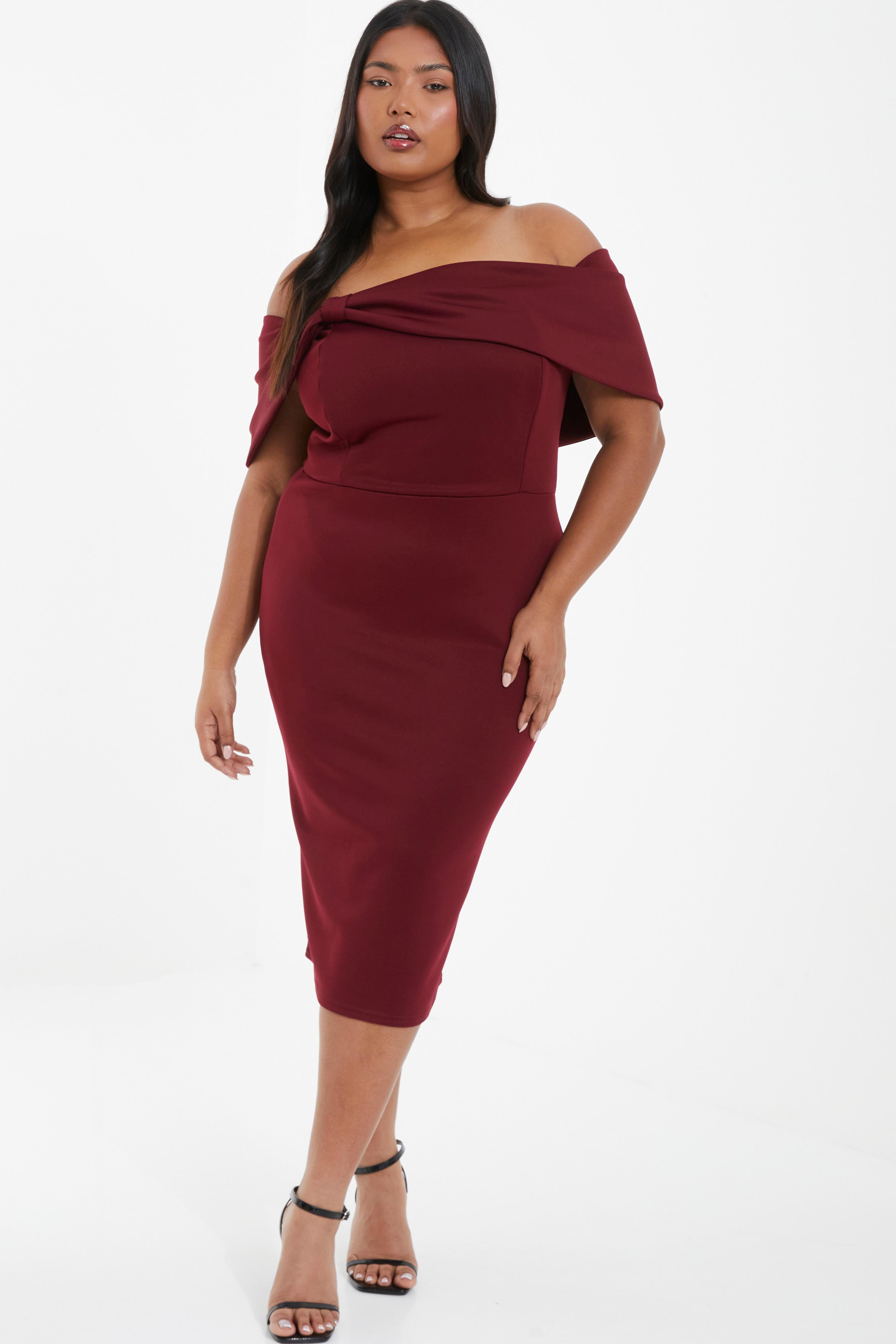 Dark red bardot dress deals