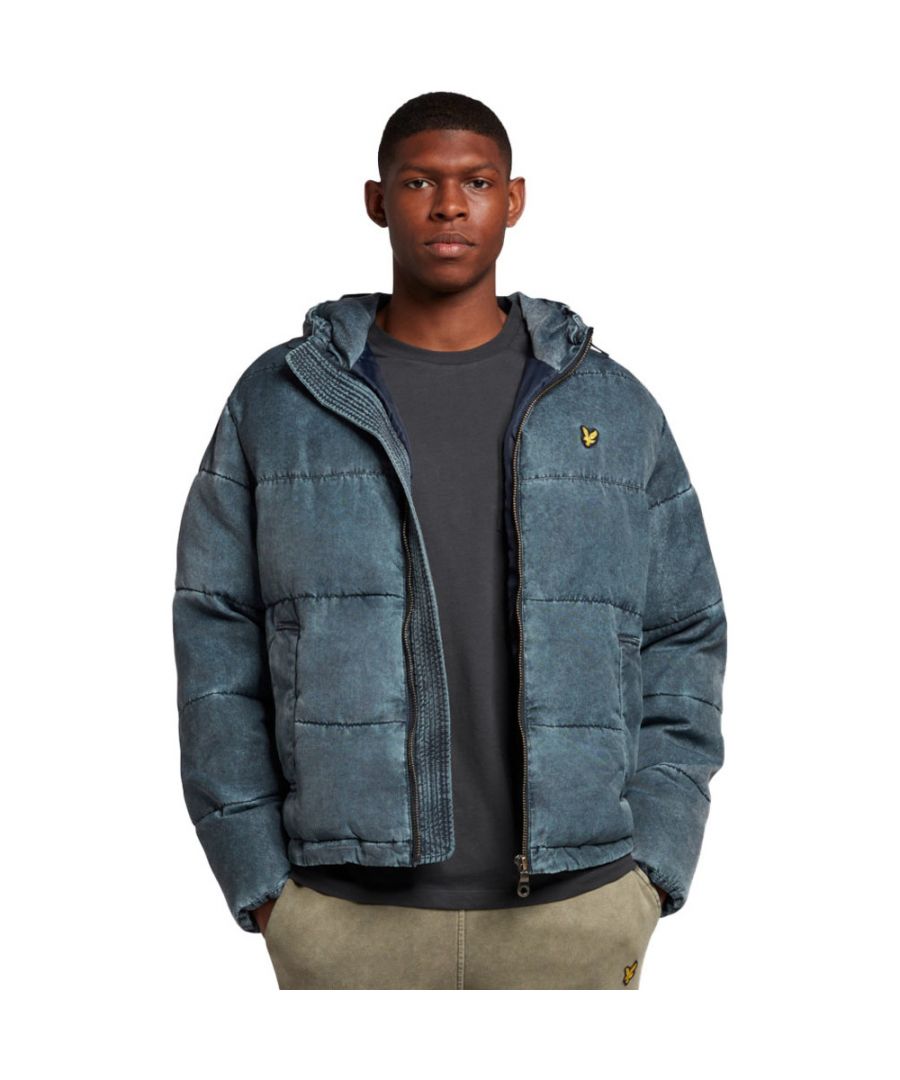 Lyle Scott Mens Washed Wadded Hooded Insulated Jacket Navy