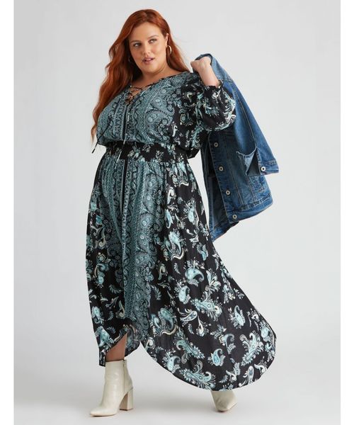 Buy Comfy White Blue Maxi Dress For Plus Size Online