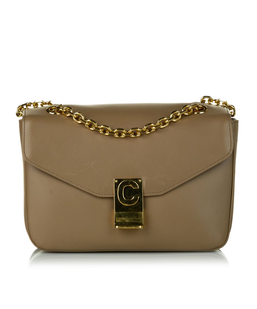 Celine Womens Vintage C Bag Leather Crossbody Bag Brown Calf