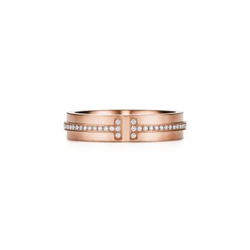 Tiffany T narrow diamond ring in 18k rose gold, 4.5 mm wide - Size 13