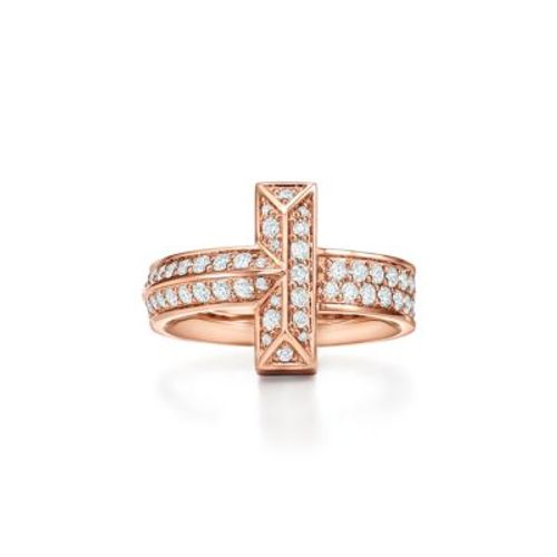 Tiffany T T1 Ring in Rose Gold with Diamonds, 4.5 mm - Size 8 1/2