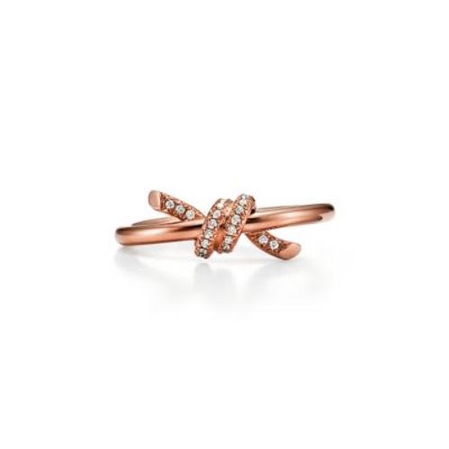 Tiffany Knot Double Row Ring in Yellow Gold with Diamonds, Size: 6 1/2